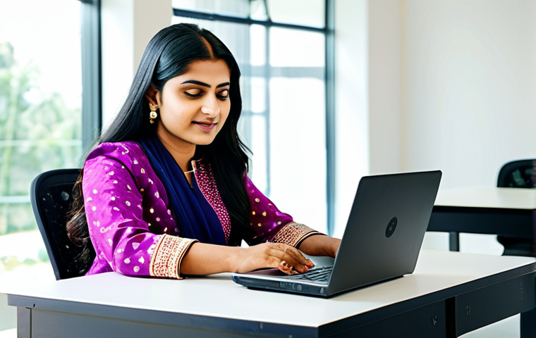 연극배우로서의 자기 혁신 - **
"A professional Indian woman, dressed in a beautiful and modest salwar kameez, working on a lapt...
