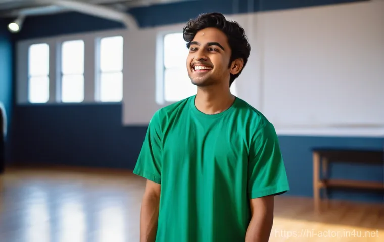 연극배우 자기계발 노하우 - "A focused young actor, wearing modest and comfortable athletic wear (like a t-shirt and track pants...