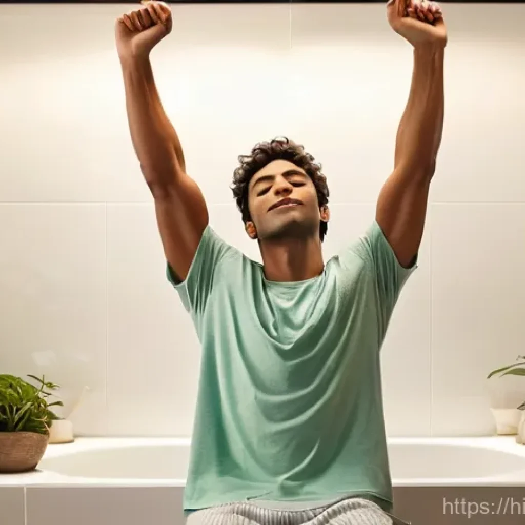 연극배우의 공연 후 휴식 관리 - **Prompt 1: Serene Post-Performance Rejuvenation**
"A male performer, appearing to be in his lat...