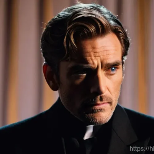 연극배우의 드라마틱 연기 연습 - **Prompt:** A talented male actor on a dimly lit stage, his face in a dramatic close-up. His eyes co...