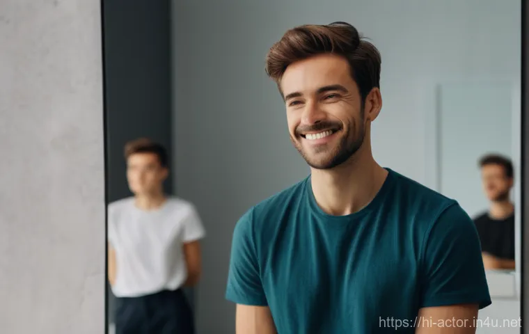 연극배우의 무대 리액션 연습 - **Prompt: "A young, aspiring actor in a well-lit, minimalist studio practices emotional recall in fr...